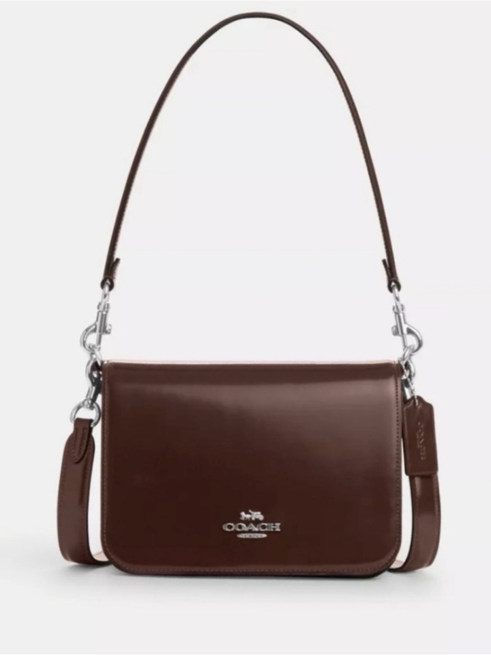 Coach Dark Brown Leather Shoulder Bag with Silver Hardware